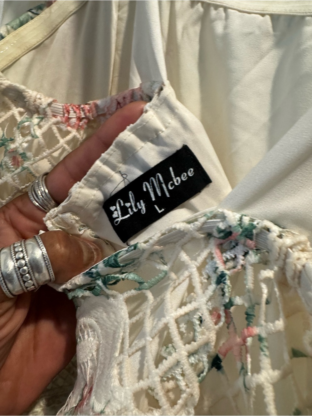Lily Mcbee Cream Lace Overlay Midi Dress with Pastel Florals - Picture 6 of 6